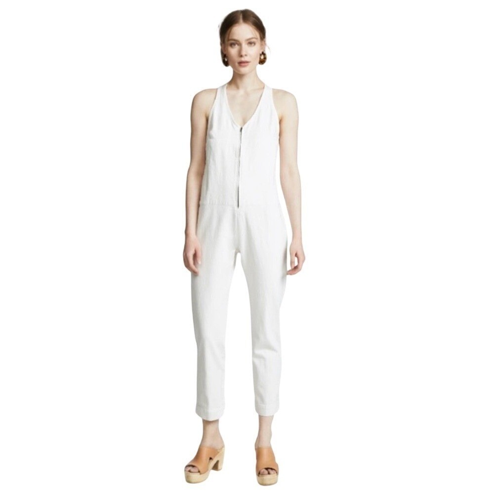 Rachel Comey White Zip Front Jumpsuit Size 8 Minimalist Quiet Luxury Resort